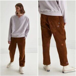 Urban Outfitters Brown Corduroy Beach Pant Floral Embroidered Ankle Crop Small